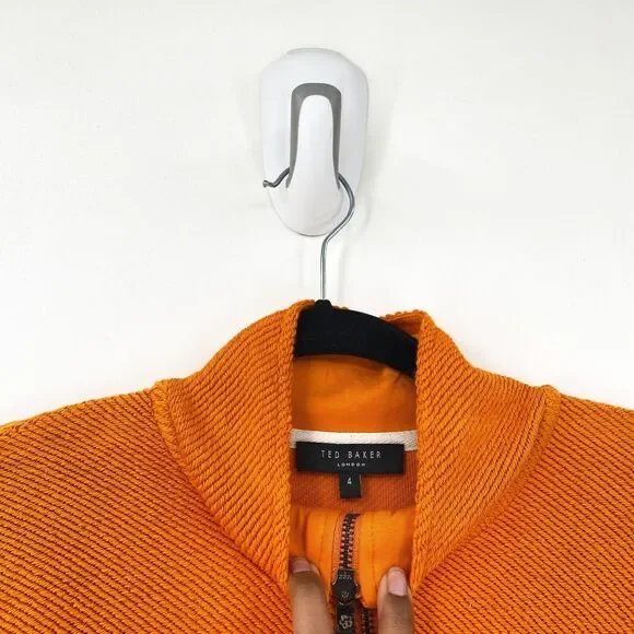 Ted Baker Men 4 Millom Jumper Sweater Orange Half Zip Golf Pullover Textured NEW